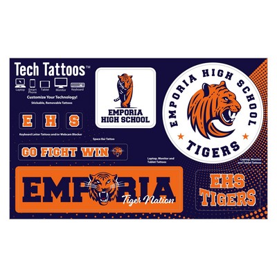 Tech Tattoo™ | 8 Stock Shapes | 5" x 8" Sheet | White Vinyl